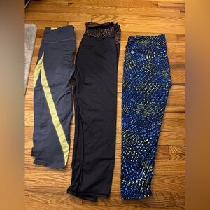 Gap and Fabletics - Set of Three Capri Leggings - Gray, Black, and Blue